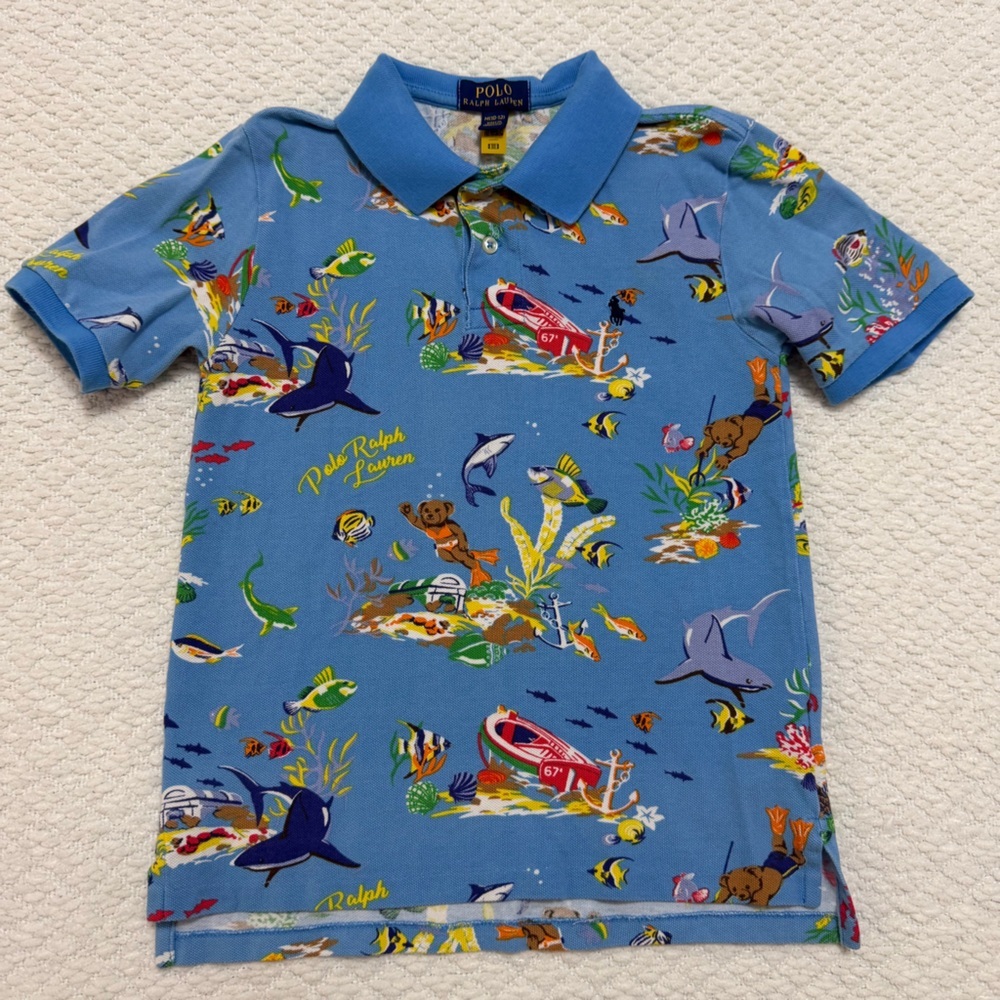 Polo Ralph Lauren Diving Underwater Bear Shirt Kid’s Size Medium 10-12